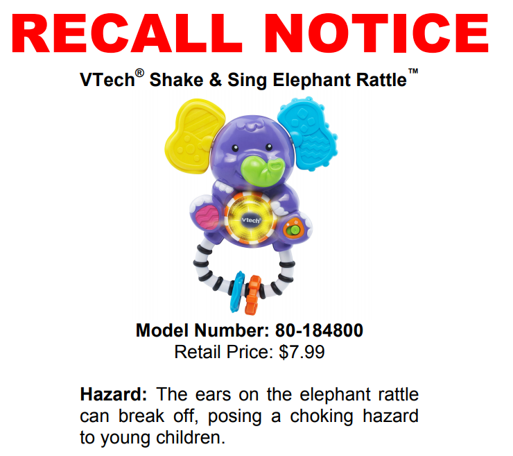 Recall:  VTech Defective Infant Rattle Recalled Due to Choking Hazard