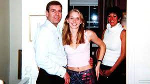 Jeffrey Epstein with his arm around Virginia Giuffre's waist with Ghislaine Maxwell standing on the right 